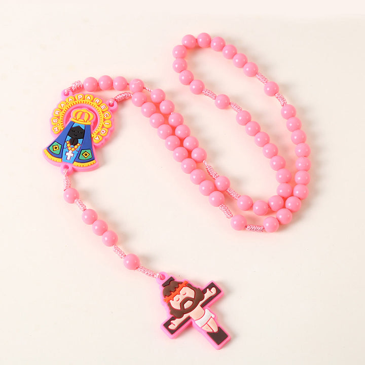 Christianartworkshop Rosario infantil con ángel de la guarda y crucifijo de 8 mm de diámetro, de cordón de nailon acrílico rosa/azul. - Nª Sª - Rosa - image 2
