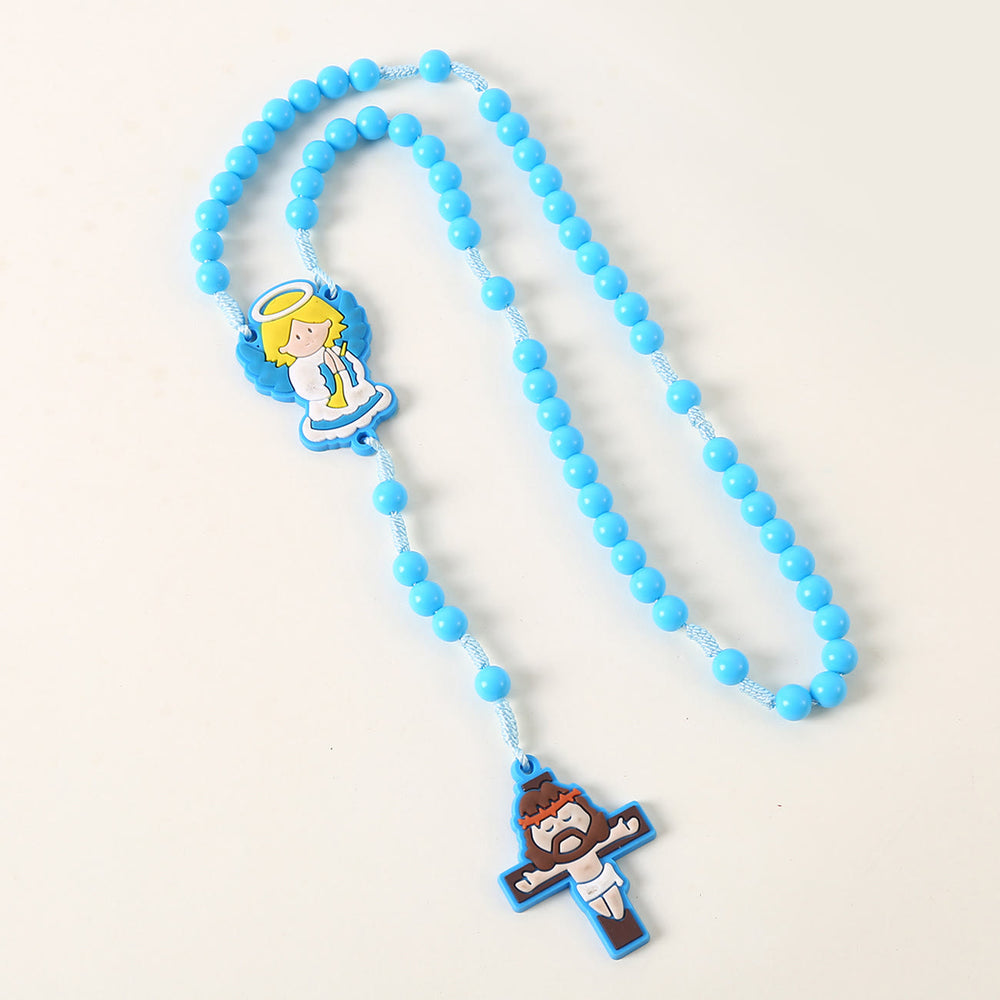 Christianartworkshop Rosario infantil con ángel de la guarda y crucifijo de 8 mm de diámetro, de cordón de nailon acrílico rosa/azul. - Ángel custodio - Azul - image 1