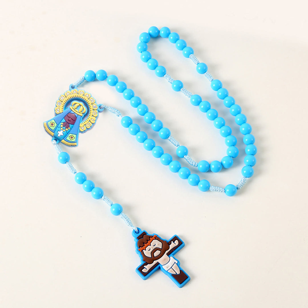 Christianartworkshop Rosario infantil con ángel de la guarda y crucifijo de 8 mm de diámetro, de cordón de nailon acrílico rosa/azul. - Nª Sª - Azul - image 3