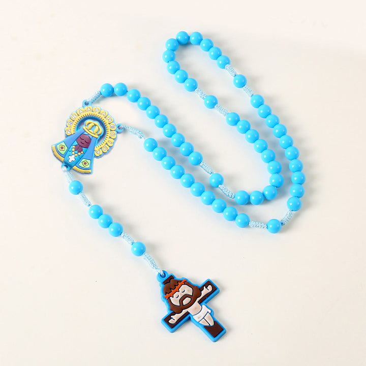 Christianartworkshop Rosario infantil con ángel de la guarda y crucifijo de 8 mm de diámetro, de cordón de nailon acrílico rosa/azul. - Nª Sª - Azul - image 3