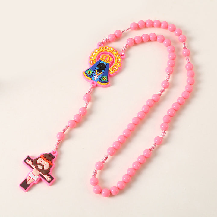 Christianartworkshop Rosario infantil con ángel de la guarda y crucifijo de 8 mm de diámetro, de cordón de nailon acrílico rosa/azul. - image 6