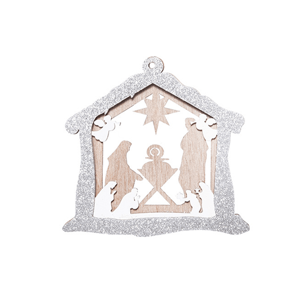Christianartworkshop 3 adornos navideños colgantes de madera en capas de estilo rústico para el nacimiento de Jesús - Casa - image 5