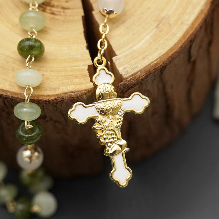 Christianartworkshop Santo Grial y Crucifijo con Eucaristía de Cadena de Aleación de Calcedonia Verde Redonda de 5*8 mm Rosario - image 6
