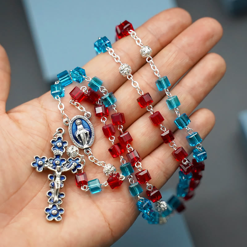 Christianartworkshop Rosario con medalla milagrosa y crucifijo de 6 mm, de aleación de cristal multicolor y cadena. - image 1