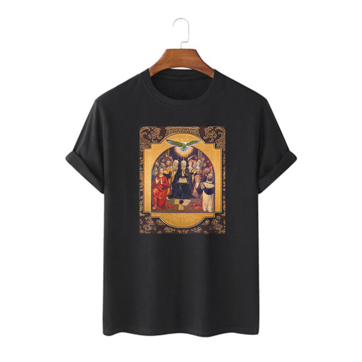 Christianartworkshop Camiseta de manga corta de estilo clásico con el Espíritu Santo, los apóstoles y la Virgen María. - Negro - 2XL - image 0