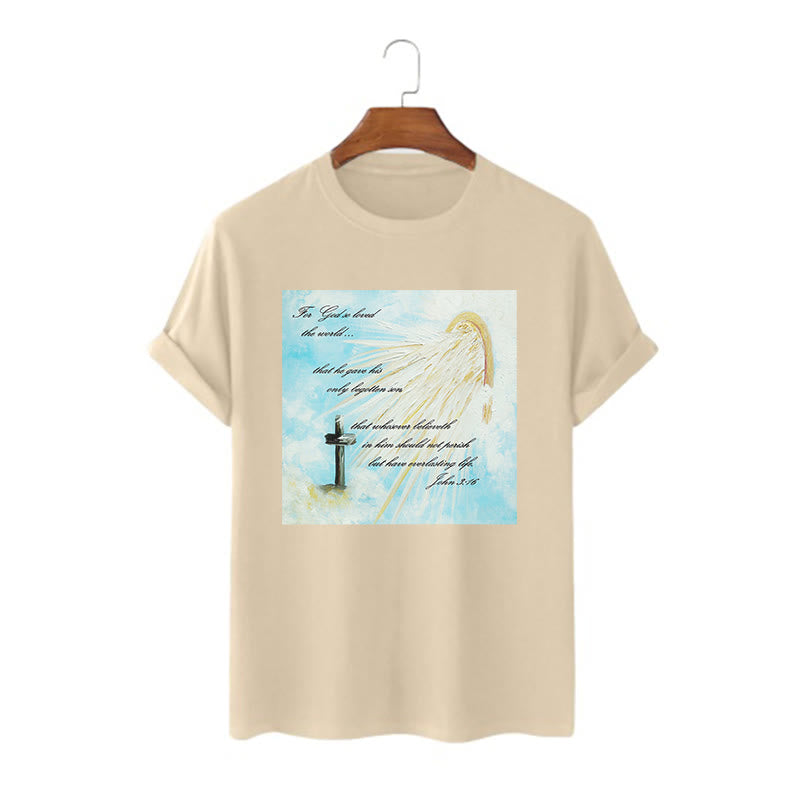 Christianartworkshop Camiseta de manga corta de estilo clásico "Porque Dios amó tanto al mundo" - Caqui - 2XL - image 8