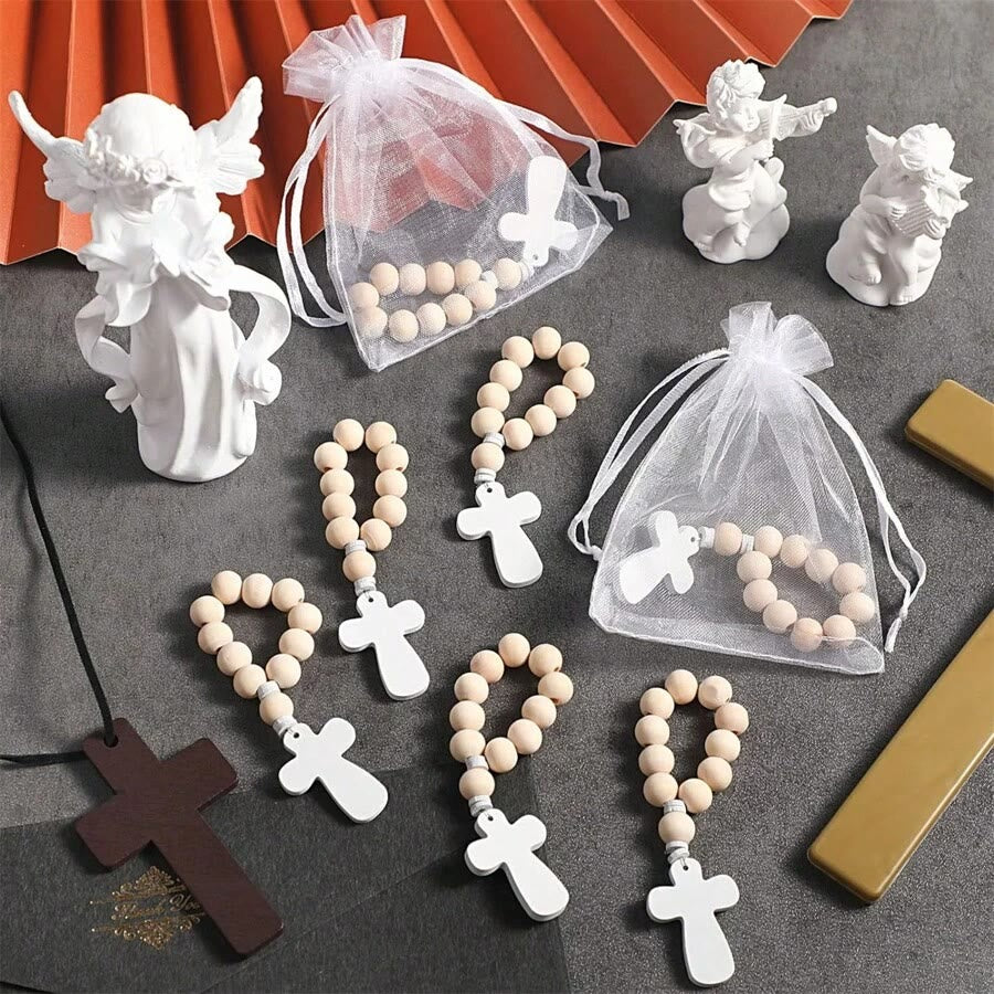 Christianartworkshop Rosario de bolsillo de madera multiusos para bautizos, oraciones y decoración festiva. - Juego de 4 piezas - Cruz blanca - image 1