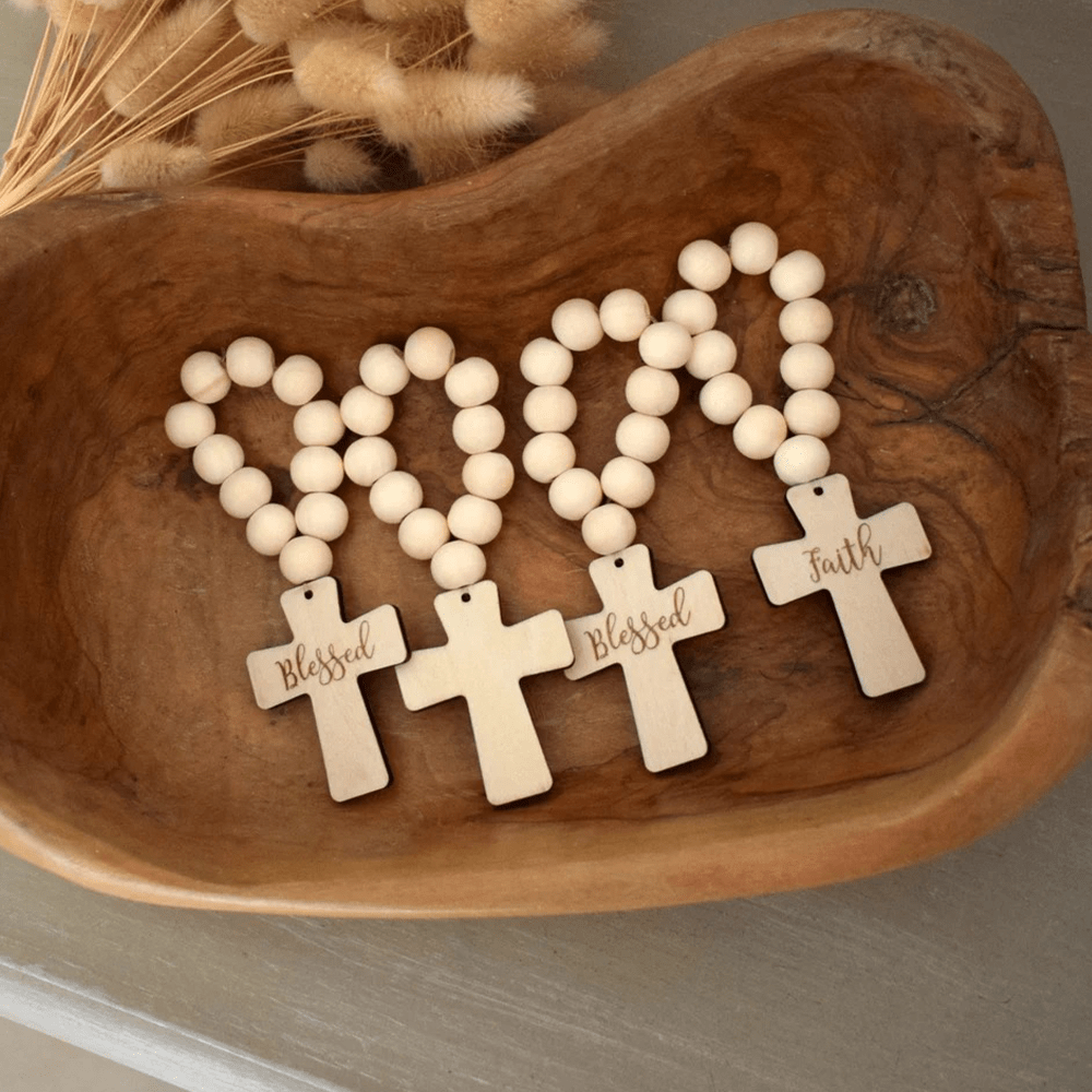 Christianartworkshop Rosario de bolsillo de madera multiusos para bautizos, oraciones y decoración festiva. - 2 piezas/juego - Cruz Bendita - image 0