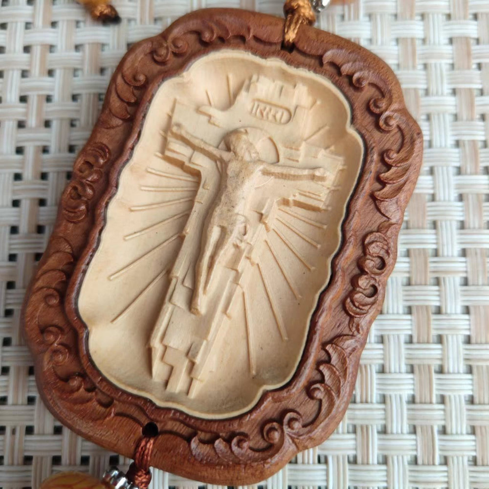 Christianartworkshop Adorno colgante para espejo retrovisor de coche con borlas, letrero de crucifijo de boj de estilo clásico - image 1