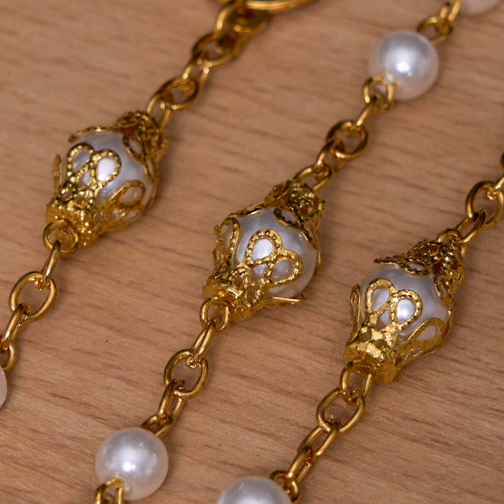 ChristianartworkshopRosario con medalla de San Benito y crucifijo de 6 mm, cadena de aleación de perlas blancas redondas. - image 4