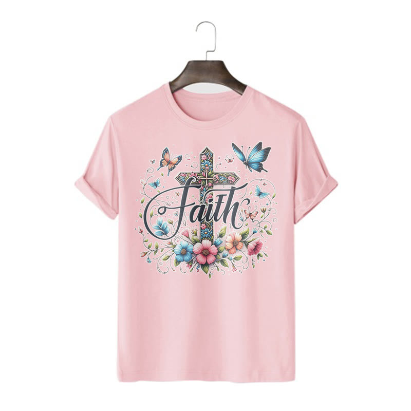 Christianartworkshop Camiseta de manga corta con estampado de flores y cruz estilo bohemio - Rosa - 2XL - image 0
