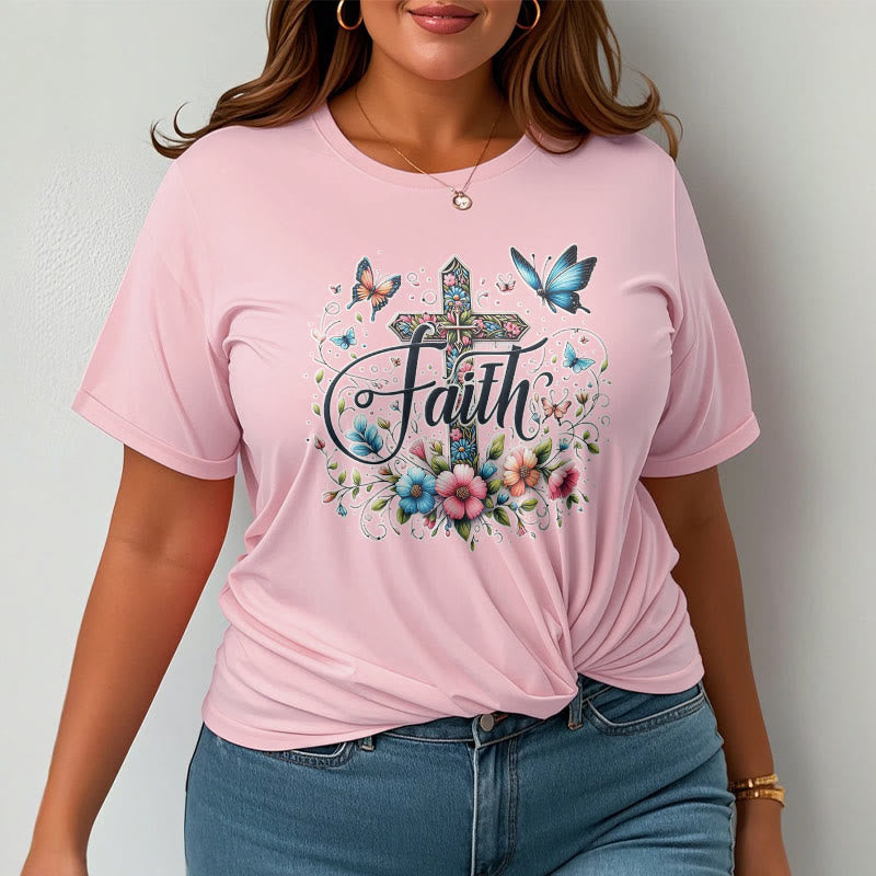 Christianartworkshop Camiseta de manga corta con estampado de flores y cruz estilo bohemio - image 1