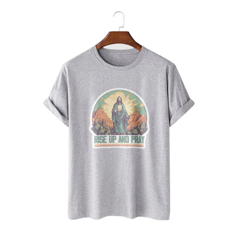 Christianartworkshop Camiseta de manga corta de estilo clásico "Levántate y reza" - Gris - 2XL - image 18