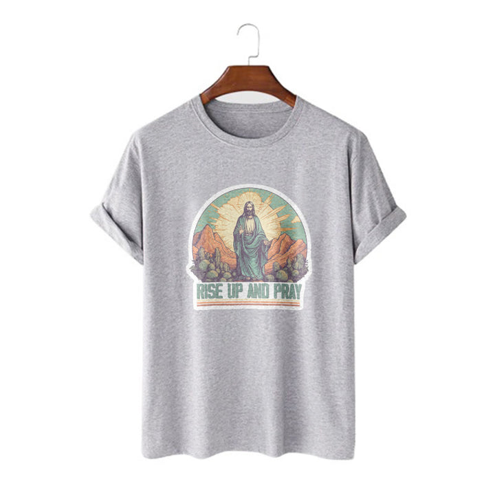 Christianartworkshop Camiseta de manga corta de estilo clásico "Levántate y reza" - Gris - 2XL - image 18