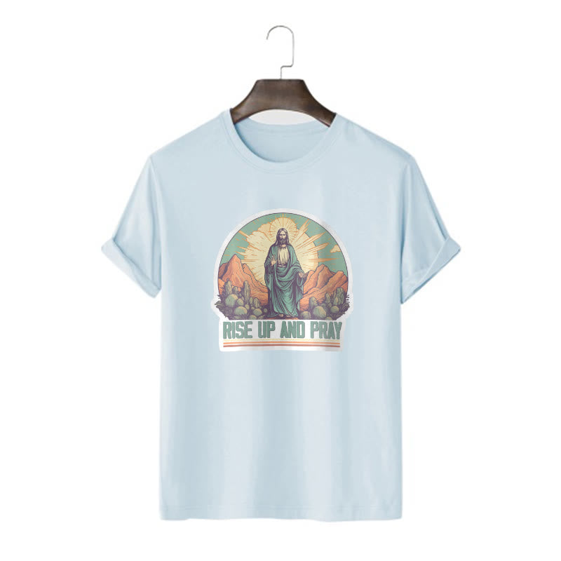 Christianartworkshop Camiseta de manga corta de estilo clásico "Levántate y reza" - Azul - 2XL - image 17