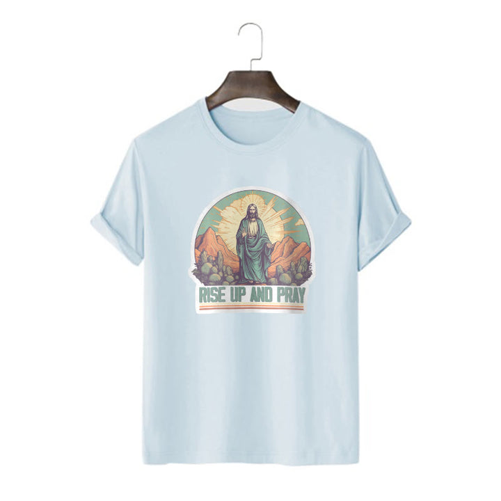 Christianartworkshop Camiseta de manga corta de estilo clásico "Levántate y reza" - Azul - 2XL - image 17