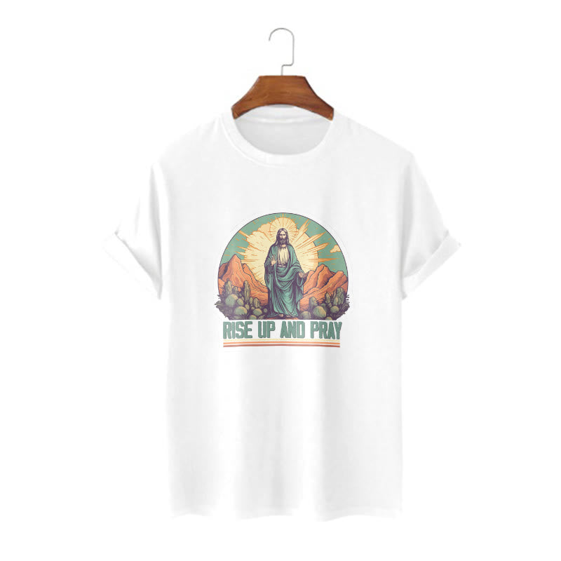 Christianartworkshop Camiseta de manga corta de estilo clásico "Levántate y reza" - Blanco - 2XL - image 0