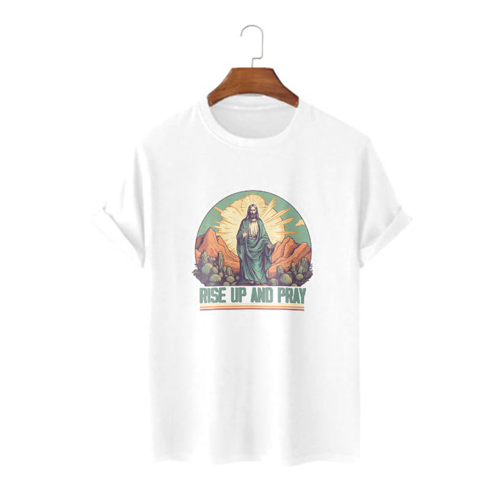 Christianartworkshop Camiseta de manga corta de estilo clásico "Levántate y reza" - Blanco - 2XL - image 0