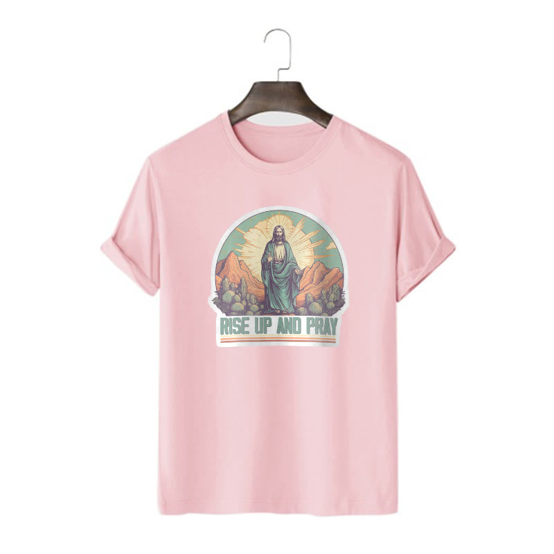 Christianartworkshop Camiseta de manga corta de estilo clásico "Levántate y reza" - Rosa - 2XL - image 13