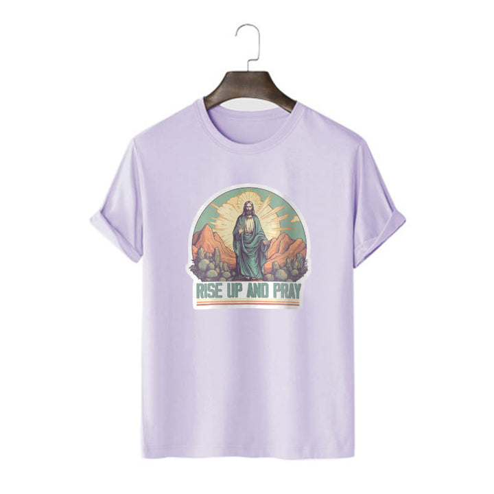 Christianartworkshop Camiseta de manga corta de estilo clásico "Levántate y reza" - Púrpura - 2XL - image 15