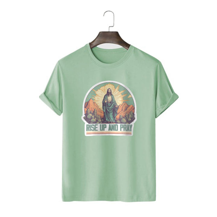 Christianartworkshop Camiseta de manga corta de estilo clásico "Levántate y reza" - Verde claro - 2XL - image 11