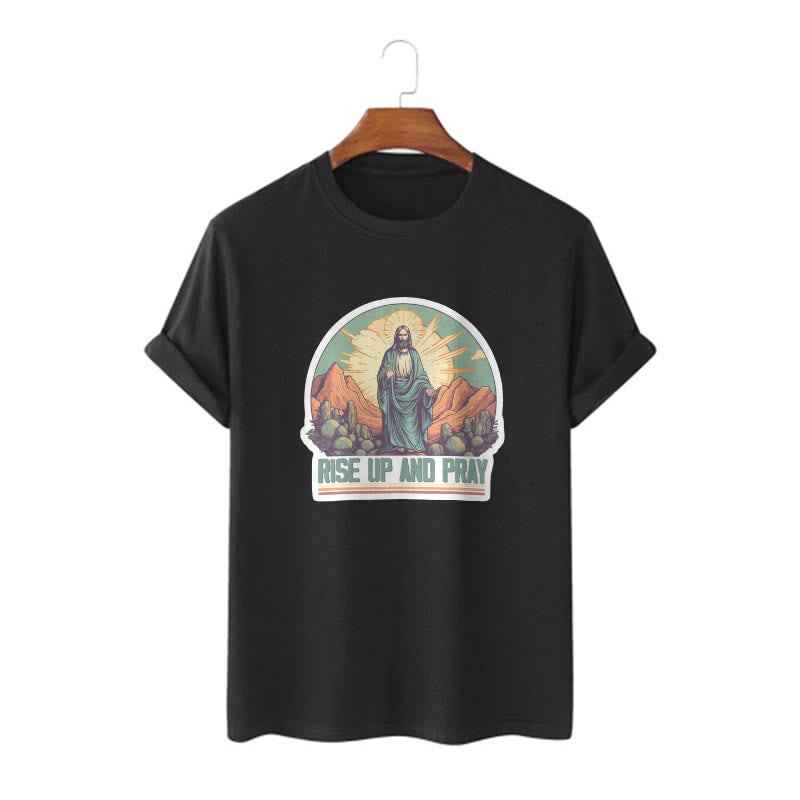 Christianartworkshop Camiseta de manga corta de estilo clásico "Levántate y reza" - Negro - 2XL - image 3