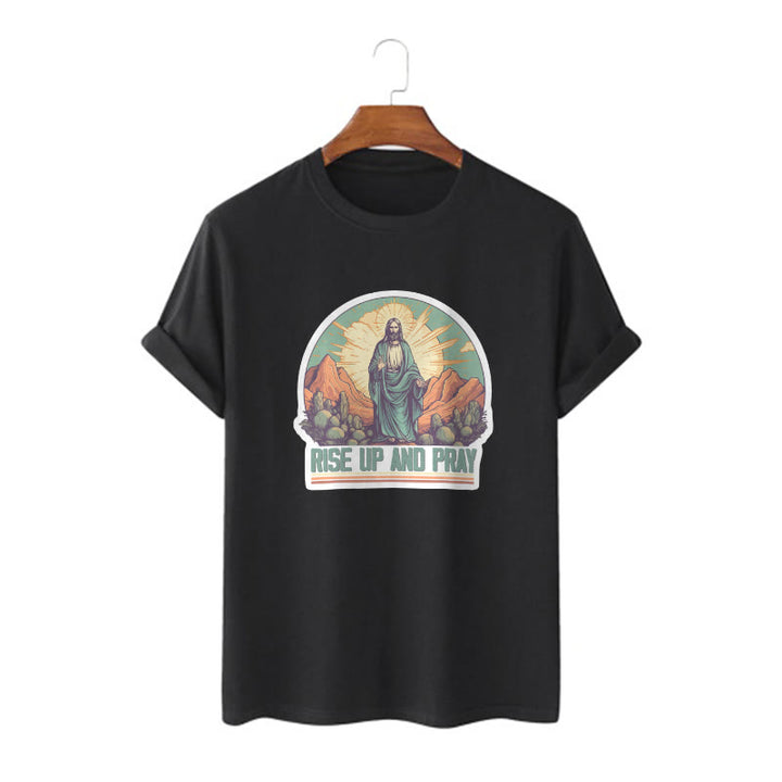 Christianartworkshop Camiseta de manga corta de estilo clásico "Levántate y reza" - Negro - 2XL - image 3