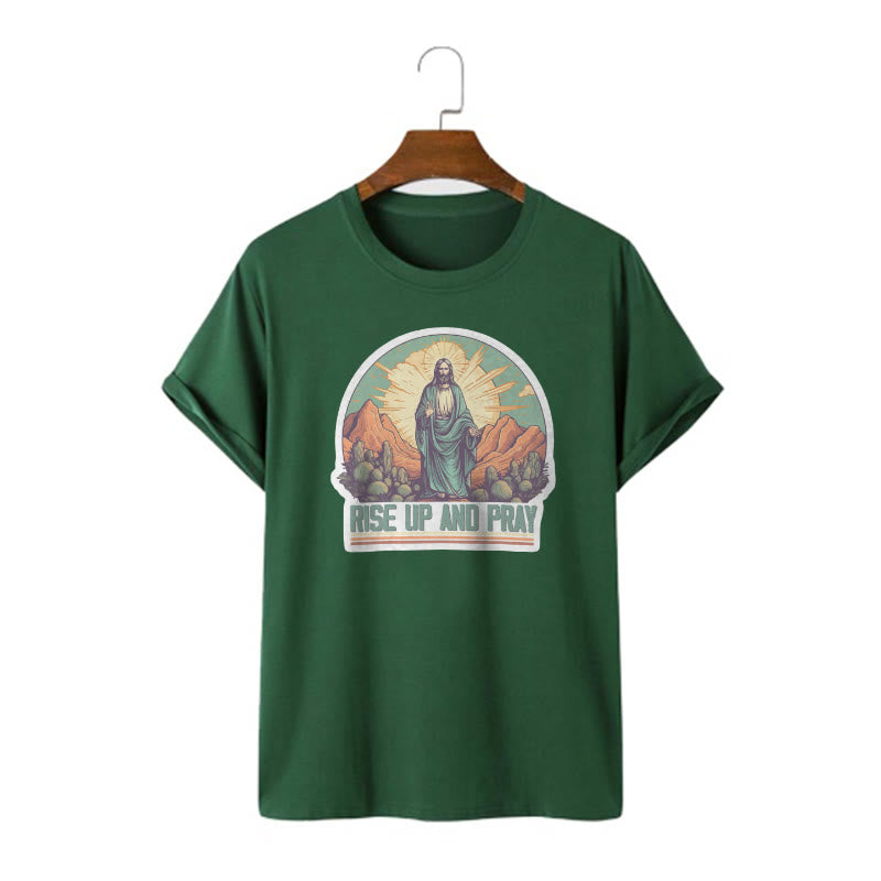 Christianartworkshop Camiseta de manga corta de estilo clásico "Levántate y reza" - Verde oscuro - 2XL - image 9