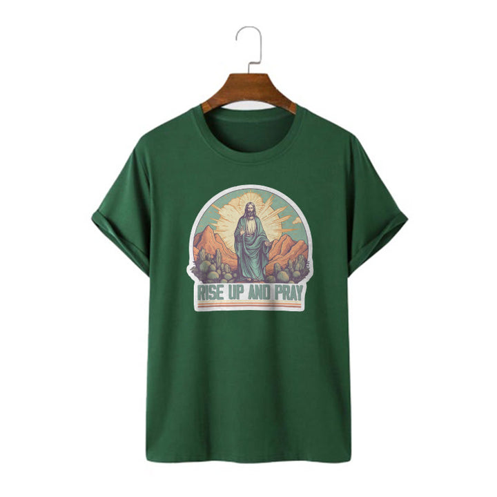 Christianartworkshop Camiseta de manga corta de estilo clásico "Levántate y reza" - Verde oscuro - 2XL - image 9