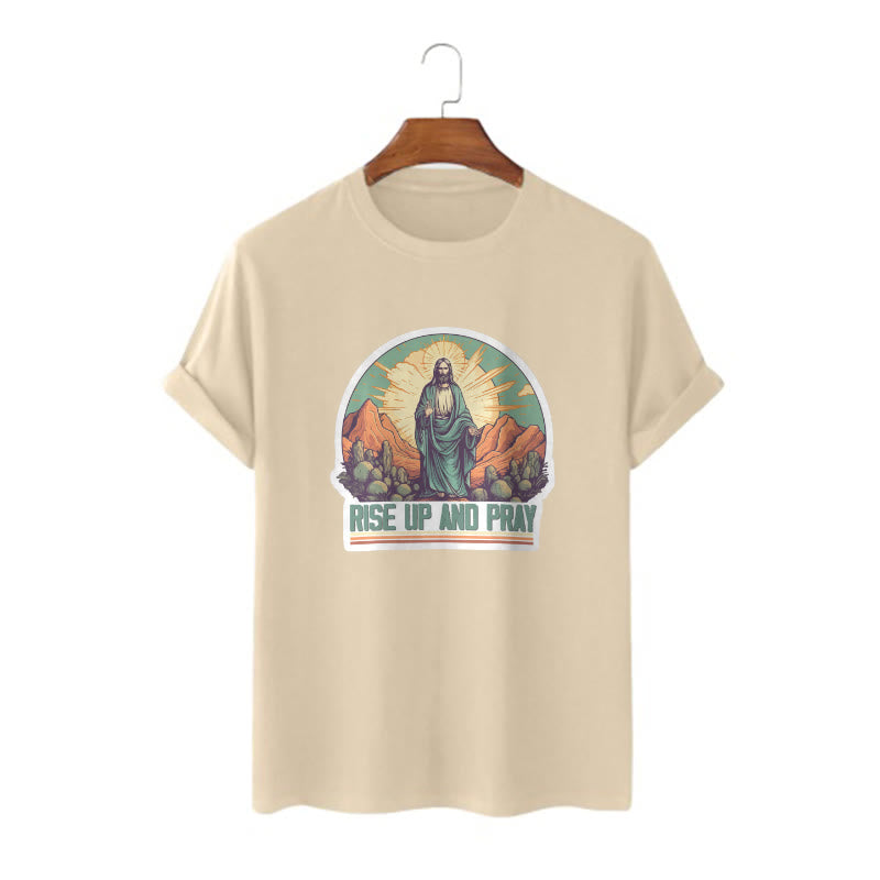 Christianartworkshop Camiseta de manga corta de estilo clásico "Levántate y reza" - Caqui - 2XL - image 7