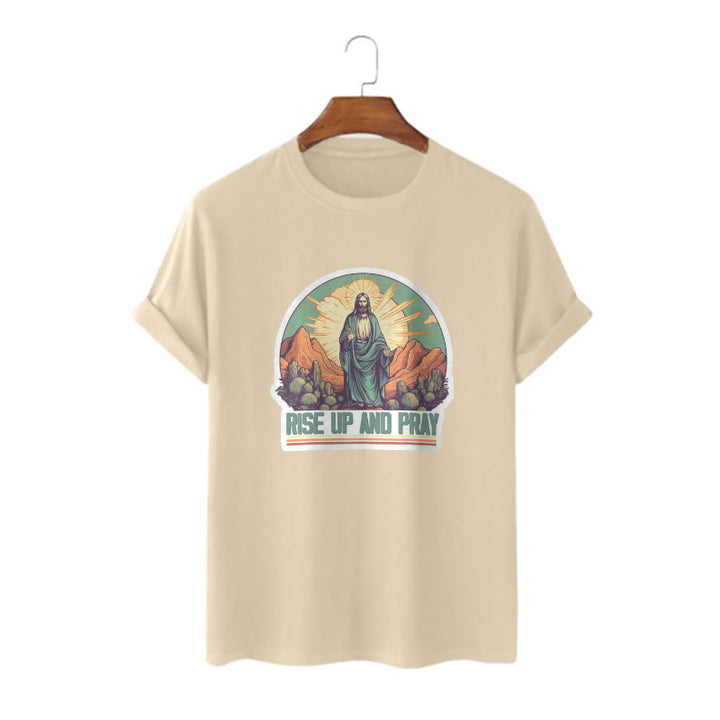Christianartworkshop Camiseta de manga corta de estilo clásico "Levántate y reza" - Caqui - 2XL - image 7