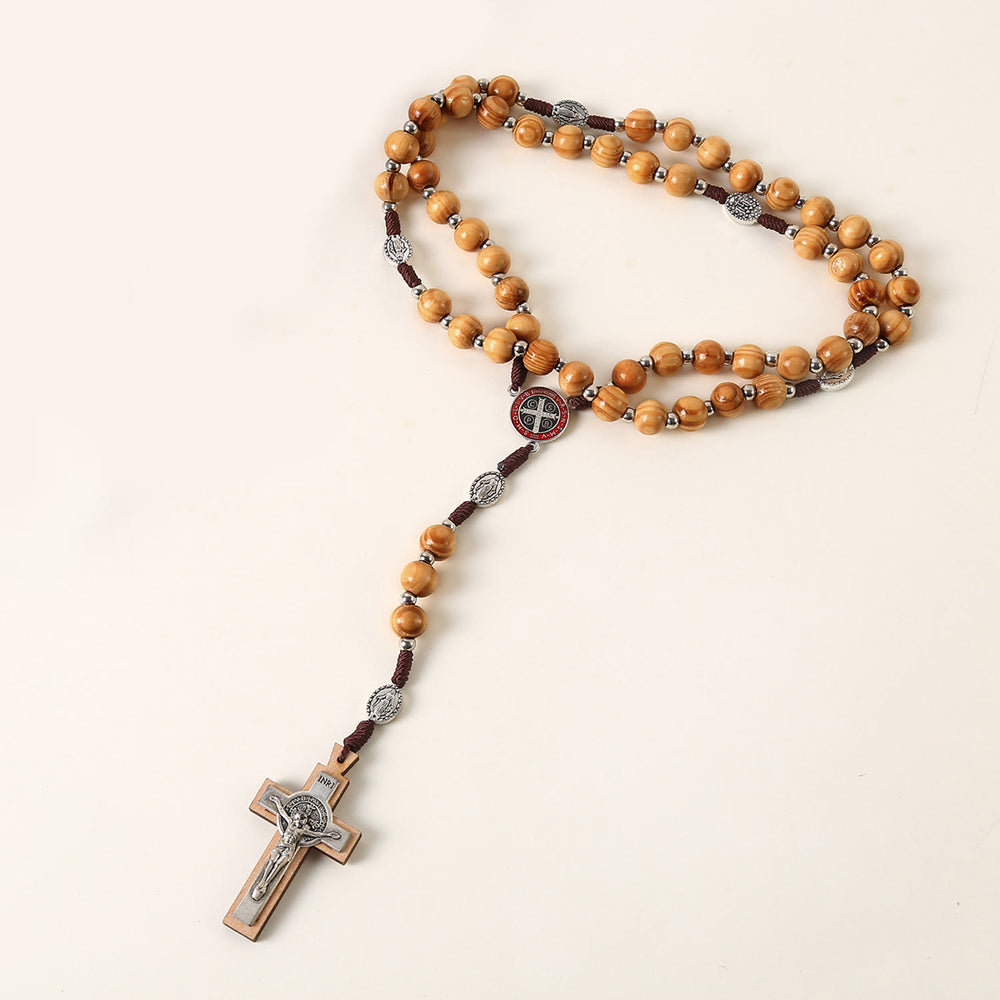 Christianartworkshop Medalla Milagrosa, Medalla de San Benito y Crucifijo de 10 mm, Rosario de Madera Marrón con Cordón de Nylon - image 1