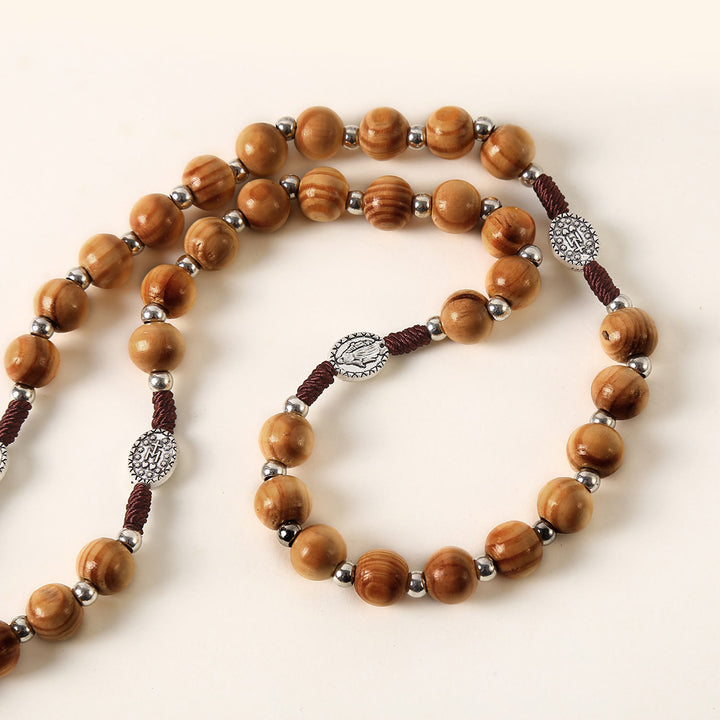 Christianartworkshop Medalla Milagrosa, Medalla de San Benito y Crucifijo de 10 mm, Rosario de Madera Marrón con Cordón de Nylon - image 6