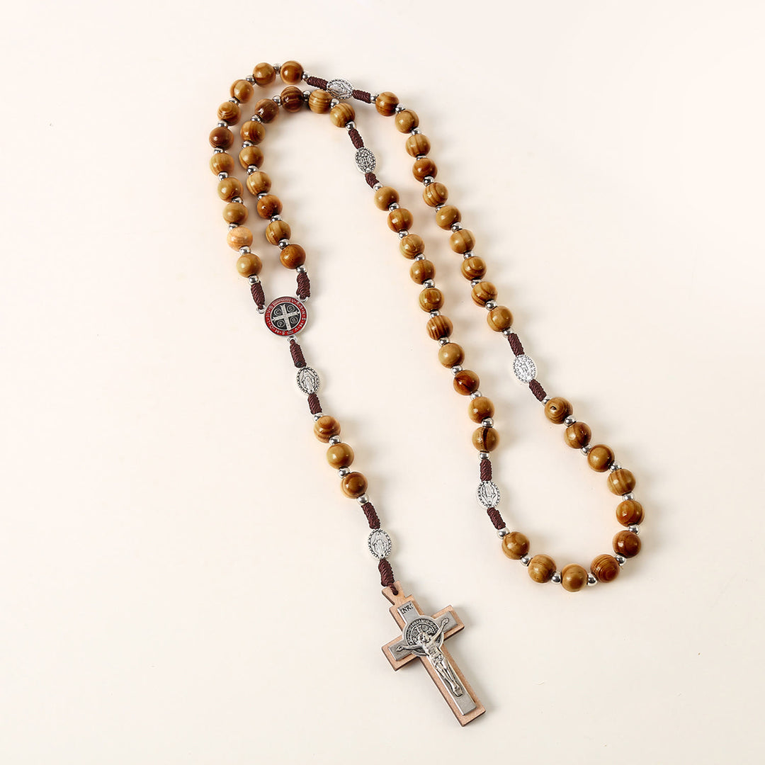 Christianartworkshop Medalla Milagrosa, Medalla de San Benito y Crucifijo de 10 mm, Rosario de Madera Marrón con Cordón de Nylon - image 2