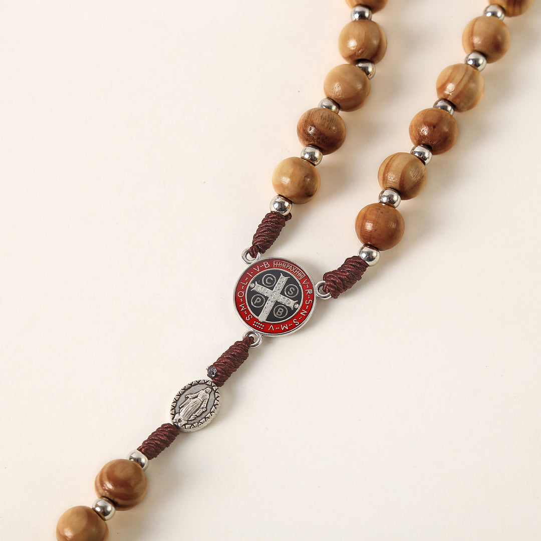 Christianartworkshop Medalla Milagrosa, Medalla de San Benito y Crucifijo de 10 mm, Rosario de Madera Marrón con Cordón de Nylon - image 5