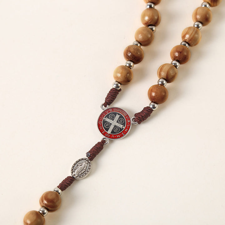 Christianartworkshop Medalla Milagrosa, Medalla de San Benito y Crucifijo de 10 mm, Rosario de Madera Marrón con Cordón de Nylon - image 5