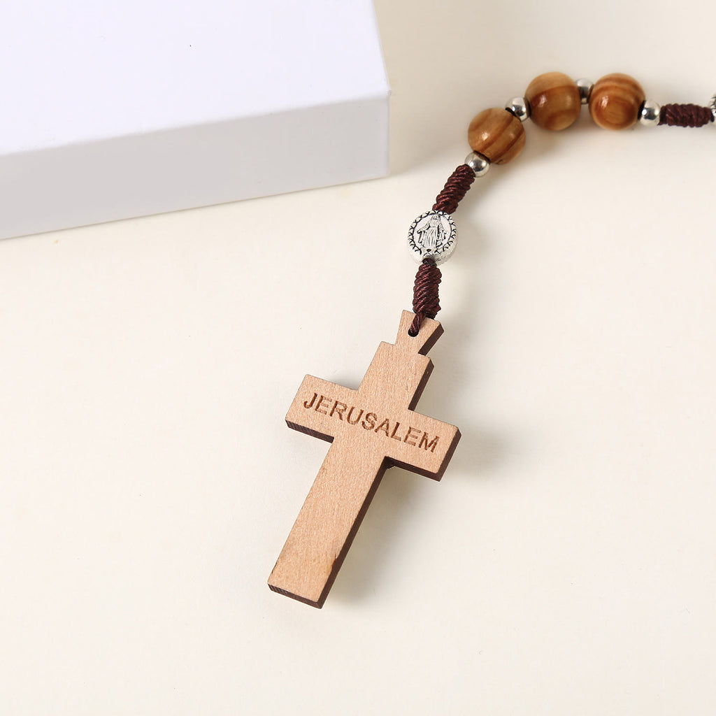 Christianartworkshop Medalla Milagrosa, Medalla de San Benito y Crucifijo de 10 mm, Rosario de Madera Marrón con Cordón de Nylon - image 4
