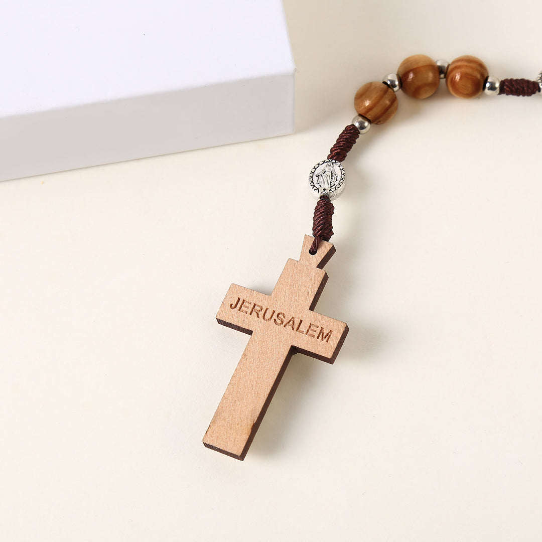 Christianartworkshop Medalla Milagrosa, Medalla de San Benito y Crucifijo de 10 mm, Rosario de Madera Marrón con Cordón de Nylon - image 4