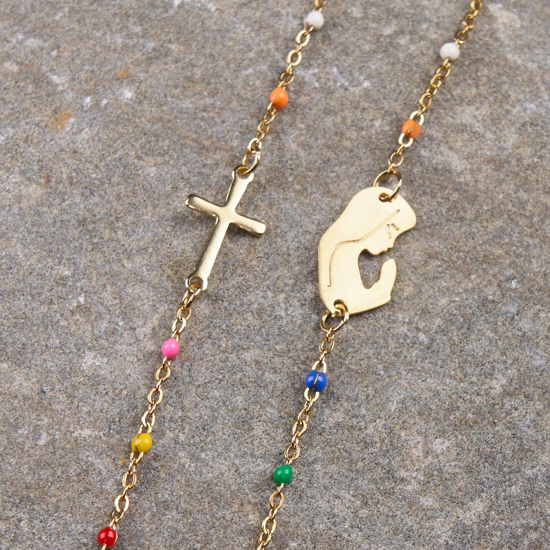 Christianartworkshop Collar con cadena para clavícula de estilo fresco y elegante, con cruz y 5 opciones de medallas. - Madre orante - image 7