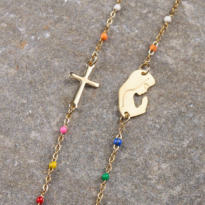 Christianartworkshop Collar con cadena para clavícula de estilo fresco y elegante, con cruz y 5 opciones de medallas. - Madre orante - image 7