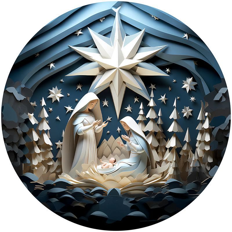 Christianartworkshop Serie Azul 10 Estilos Adornos Colgantes Festivos de Belén - Escena de la Natividad - image 0