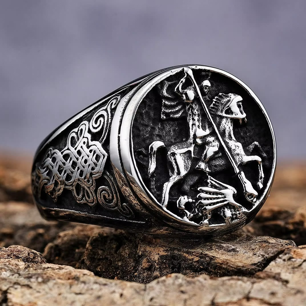 Christianartworkshop Anillo de aleación con figura de San Jorge y dragón de estilo retro clásico - US 13 - image 0