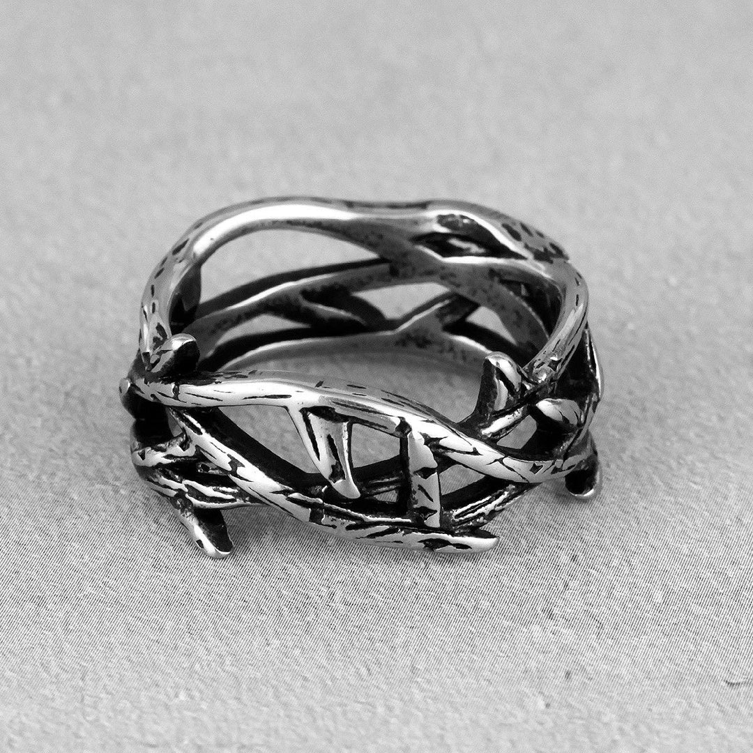 Christianartworkshop Anillo de acero de titanio con corona de espinas de Jesús de estilo retro. - image 3