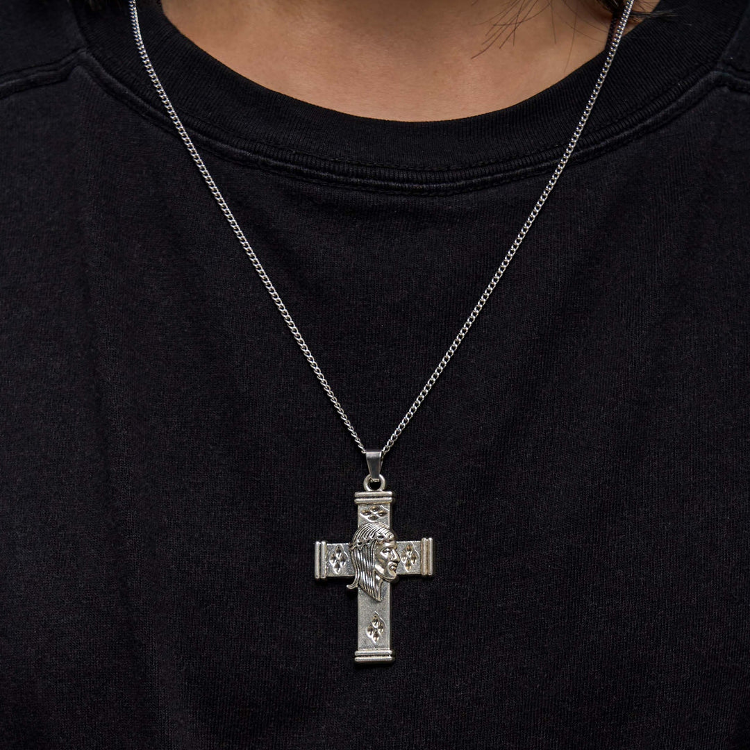 Christianartworkshop Collar con colgante de protección de la cruz con icono de Jesús de estilo retro - image 4