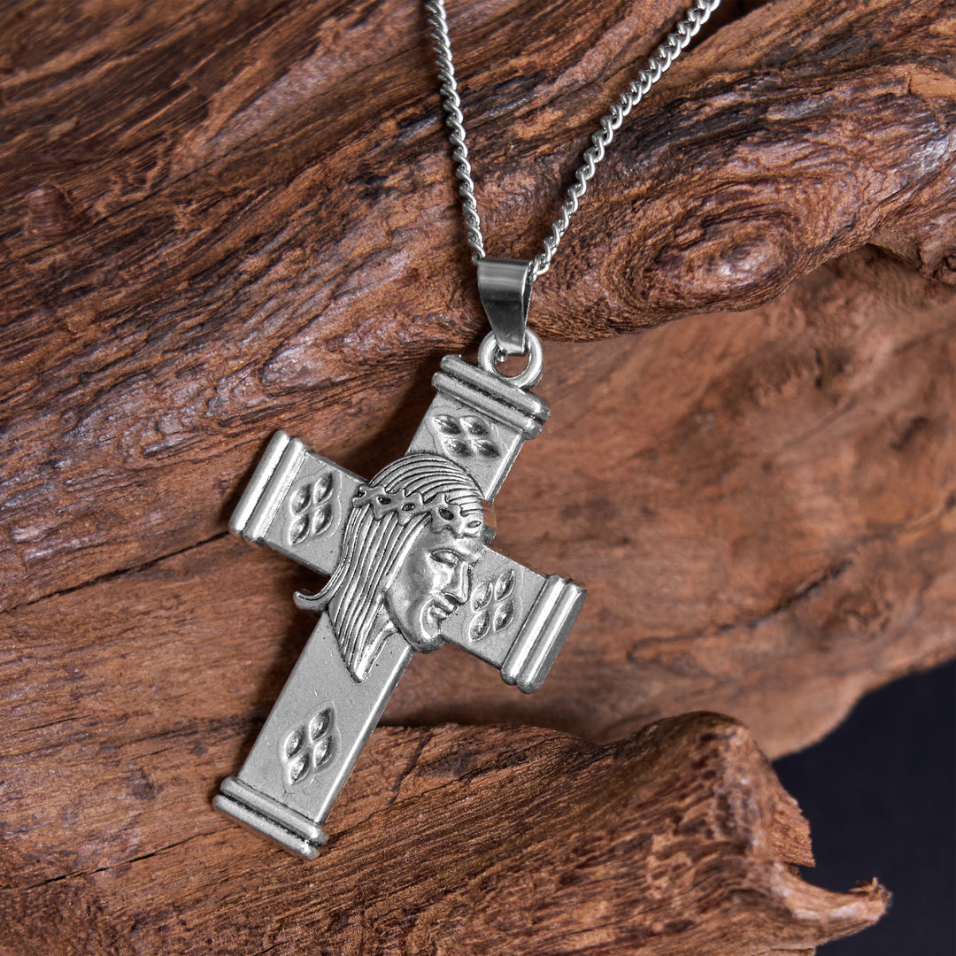Christianartworkshop Collar con colgante de protección de la cruz con icono de Jesús de estilo retro - image 2