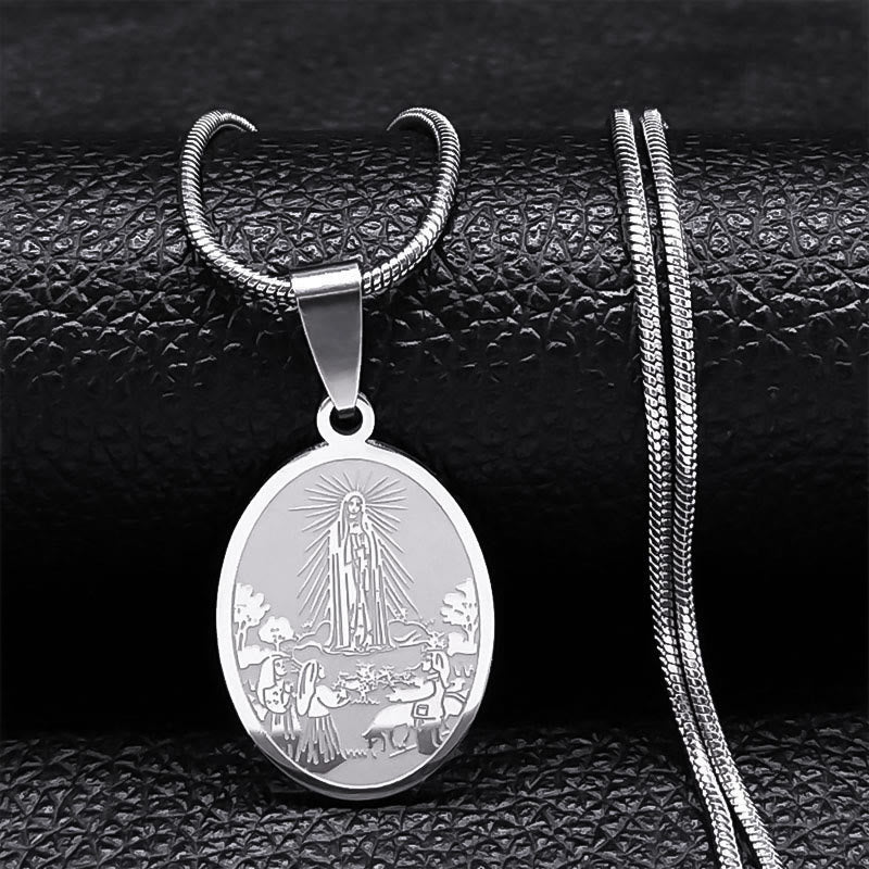 Christianartworkshop Collar con colgante de Nuestra Señora de Fátima de estilo clásico, elaborado artesanalmente. - Plata - image 0