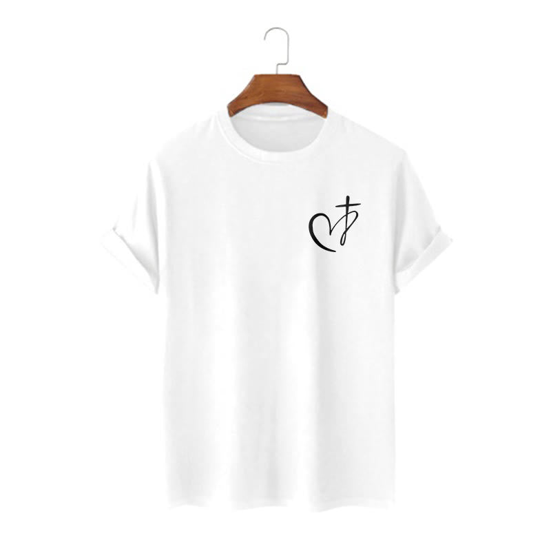 Christianartworkshop Camiseta de manga corta con estampado minimalista de corazón bendito y cruz. - Blanco - 2XL - image 0