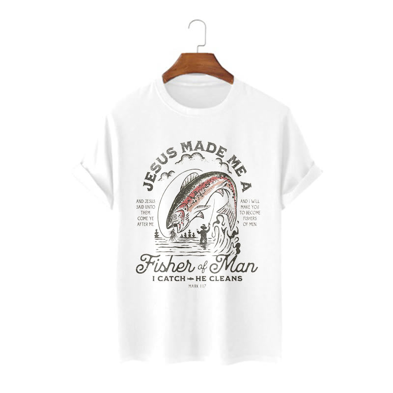 Christianartworkshop Camiseta de manga corta con cita: Jesús me hizo pescador de hombres - Blanco - 2XL - image 0
