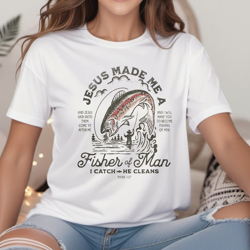 Christianartworkshop Camiseta de manga corta con cita: Jesús me hizo pescador de hombres - image 1