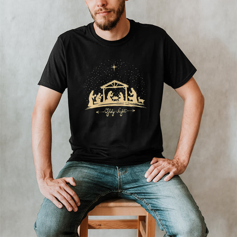 Christianartworkshop Camiseta de manga corta con silueta de Belén y Noche Santa de estilo moderno - image 1
